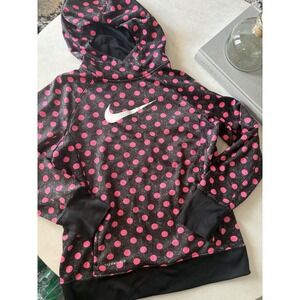 Nike Therma-Fit XL girls Black Pink Polka Dot Fleece Hoodie Pullover